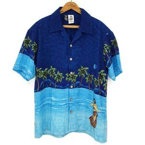 Kennington Hawaiian Shirt Mens Large Hula Girl Mahalo Aloha Palm Trees